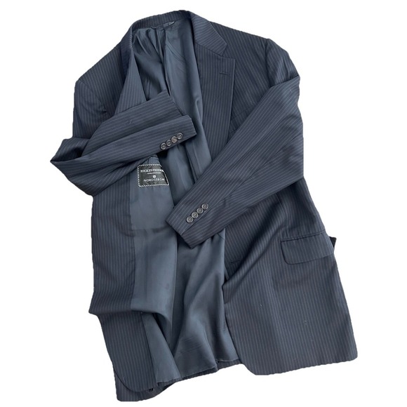 Hickey Freeman Other - Hickey Freeman Nordstrom Mens‎ Jacket Coat Suit 46 Oakbrook Blue Pinstriped Wool